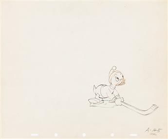 WALT DISNEY STUDIOS The Hockey Champ, Donald Duck's Nephew Animation Drawing.                                                                    